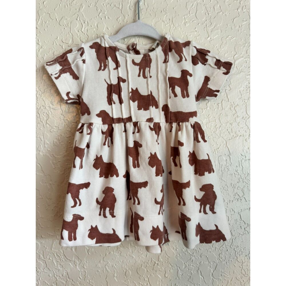 Kate Quinn Organic Cotton Dog Print Short Sleeve Dress 0-3M Button Back